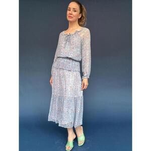 Vintage 1970s Silk Chiffon Floral Skirt Blouse Ensemble